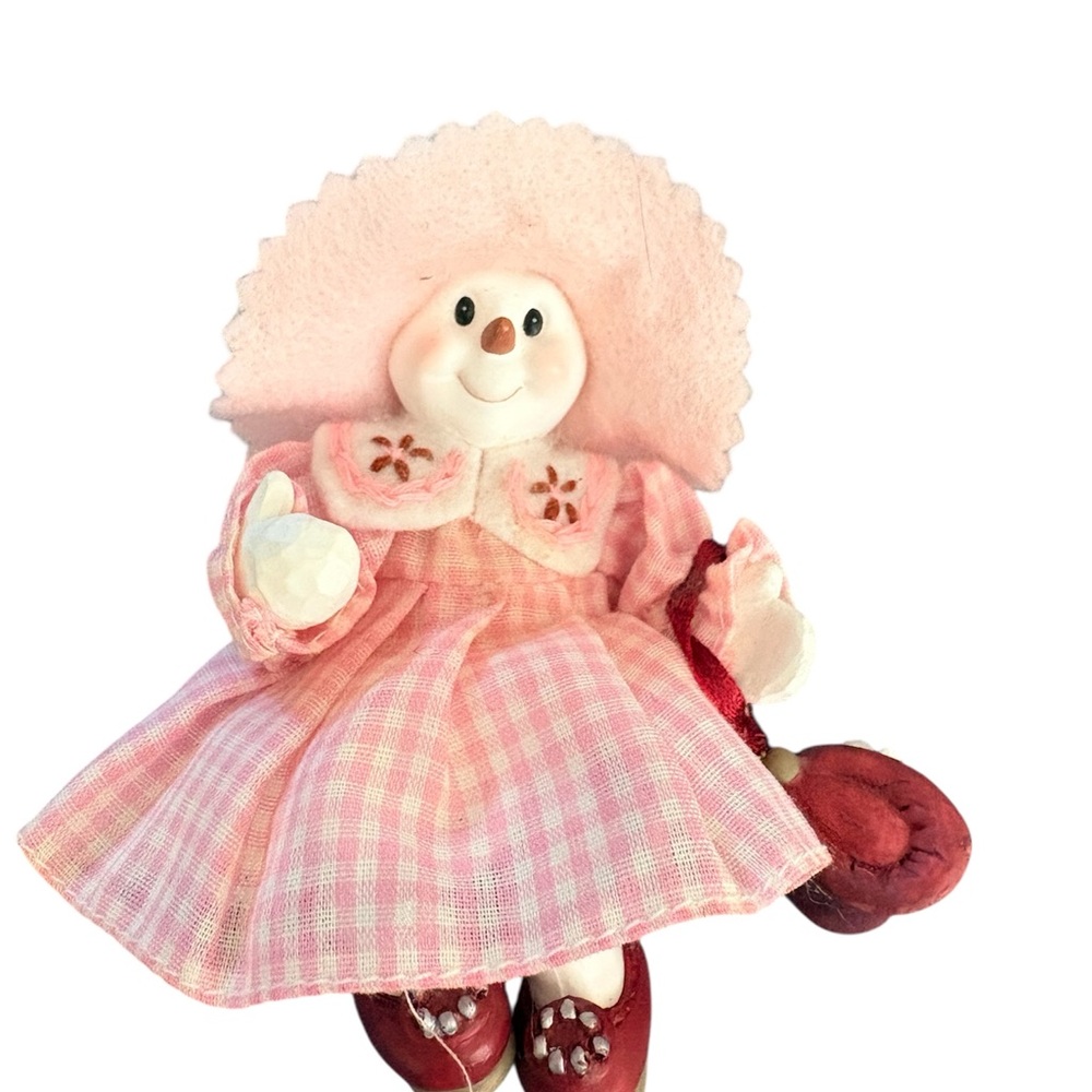 Pink Gingham Snow Lady with Bonnet Kurt S Adler Inc, ornament.